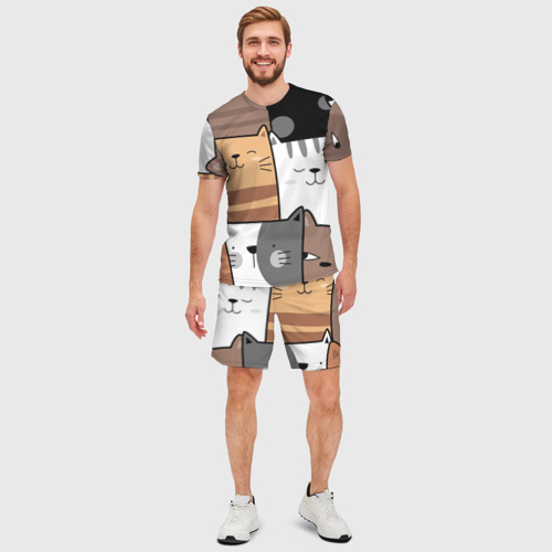 Мужской костюм с шортами 3D Котейки, цвет 3D печать - фото 3