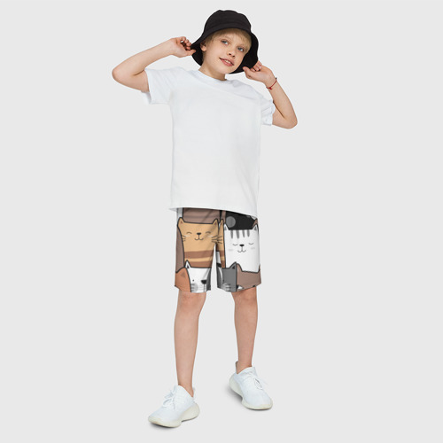 Детские спортивные шорты 3D с принтом Котейки, фото на моделе #1
