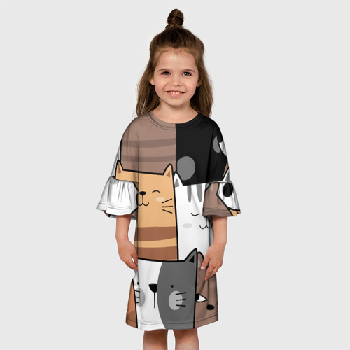 Детское платье 3D с принтом Котейки, вид сбоку #3