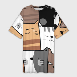 Котейки – Платье-футболка 3D с принтом купить
