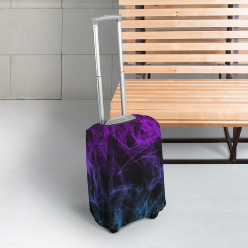 Чехол для чемодана 3D Neon smokes stripes неоновые волны, цвет 3D печать - фото 3