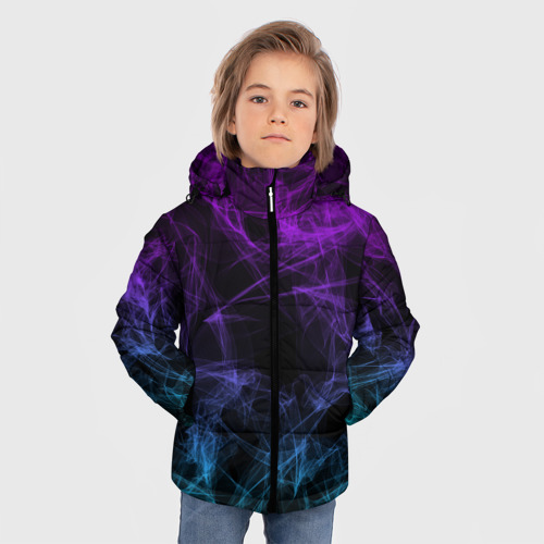 Зимняя куртка для мальчиков 3D Neon smokes stripes неоновые волны, цвет черный - фото 3