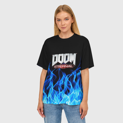 Женская футболка oversize 3D Doom eternal, цвет 3D печать - фото 3