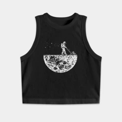 Женская укороченная майка-топ хлопок Стрижет луну