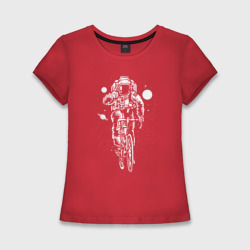 Женская футболка хлопок Slim Космонавт на велосипеде