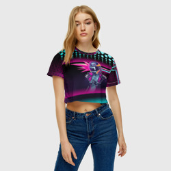 Женская футболка Crop-top 3D Неоновый гонщик - фото 2