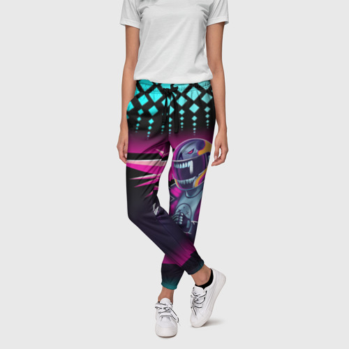 Женские брюки 3D с принтом НЕОНОВЫЙ ГОНЩИК, фото на моделе #1