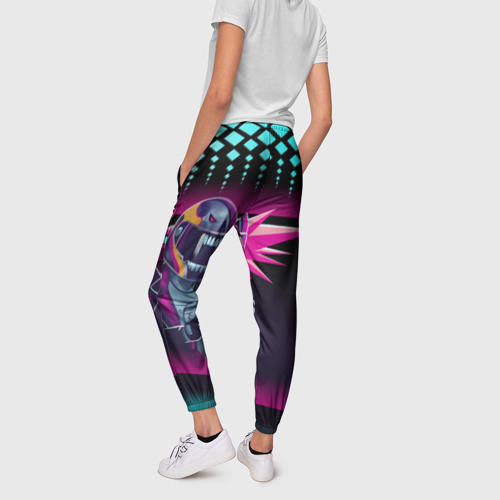 Женские брюки 3D с принтом НЕОНОВЫЙ ГОНЩИК, вид сзади #2