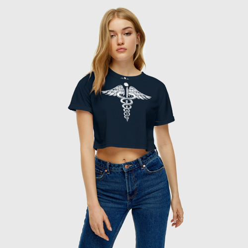 Женская футболка Crop-top 3D Caduceus, цвет 3D печать - фото 4