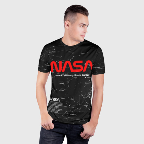 Мужская футболка 3D Slim с принтом NASA, фото на моделе #1