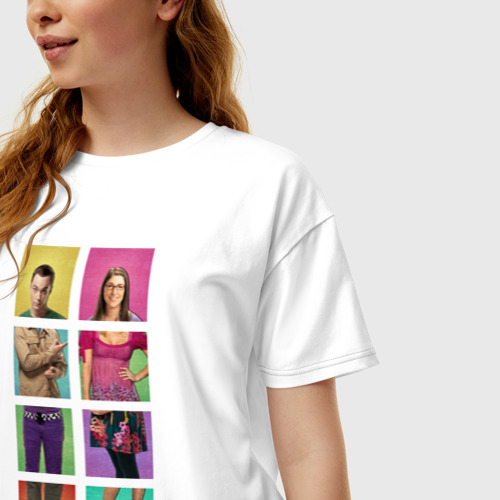 Женская футболка хлопок Oversize Big Bang Theory collage, цвет белый - фото 3