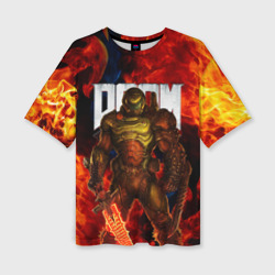 Женская футболка oversize 3D Doom eternal