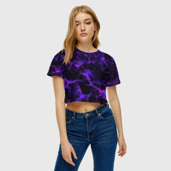 Женская футболка Crop-top 3D Purple digital smoke neon - фото 2