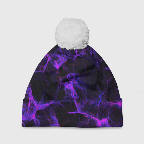 Шапка 3D c помпоном Purple digital smoke neon, цвет 3D печать