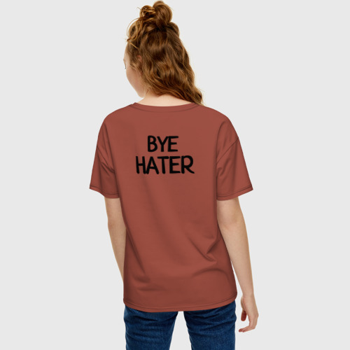 Женская футболка хлопок Oversize Hi hater Bye hater, цвет кирпичный - фото 4