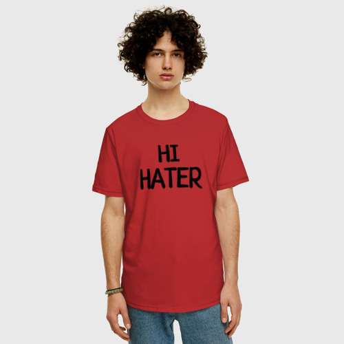 Мужская футболка хлопок Oversize с принтом HI HATER BYE HATER, фото на моделе #1