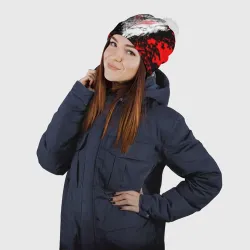 Шапка 3D c помпоном Берсерк маска белая - фото 2