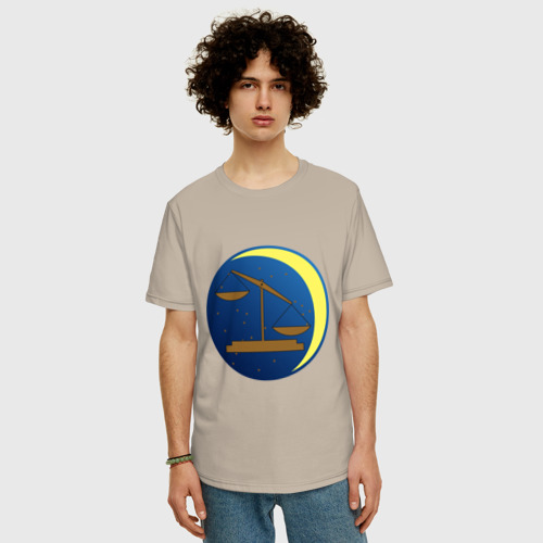 Мужская футболка хлопок Oversize Весы, цвет миндальный - фото 3