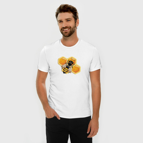 Мужская футболка хлопок Slim Пчела на соте, цвет белый - фото 3
