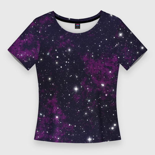 Женская приталенная футболка с принтом Космос, вид спереди №1