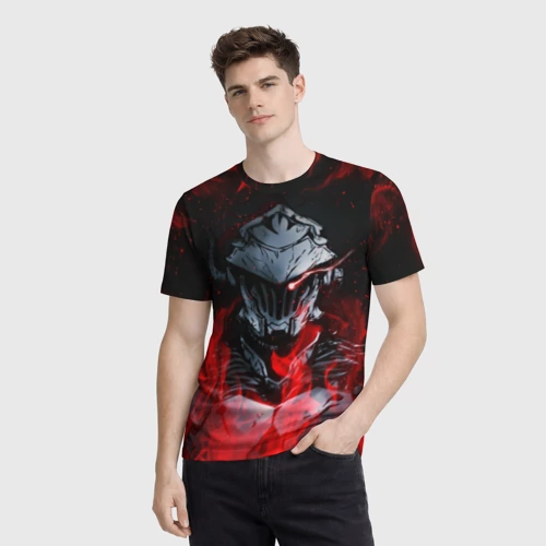 Мужская футболка 3D с принтом Goblin Slayer flame, фото на моделе #1