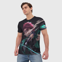 Мужская футболка 3D Танджиро Клинок рассекающий демонов - фото 2
