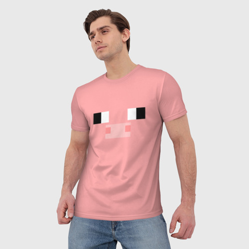Мужская футболка 3D с принтом Minecraft Pig, фото на моделе #1