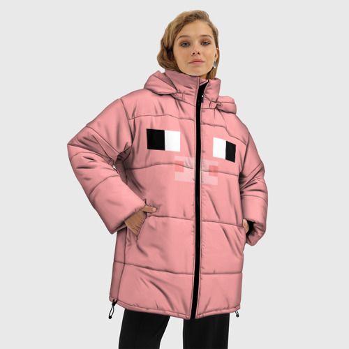 Женская зимняя куртка 3D с принтом Minecraft Pig, фото на моделе #1