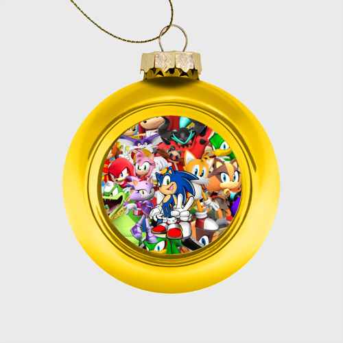 Стеклянный ёлочный шар Sonic персонажи, цвет золотой