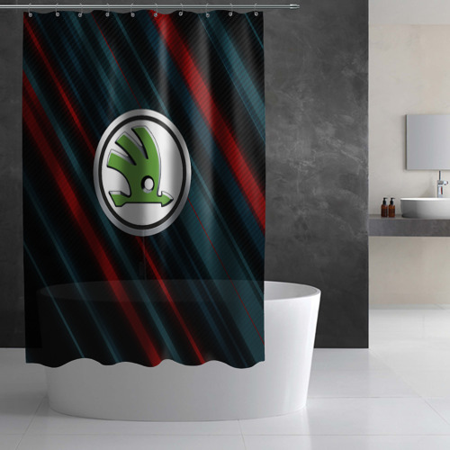 Штора 3D для ванной Шкода большое лого - фото 3
