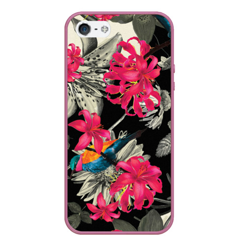 Чехол для iPhone 5/5S матовый Цветы, цвет розовый