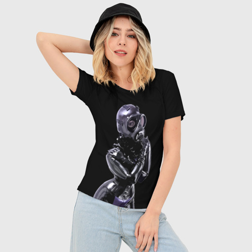 Женская футболка 3D Slim Black latex - erotic girl, цвет 3D печать - фото 3