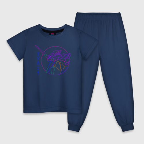 Детская пижама хлопок Eva 01, Evangelion, Vaporwave, цвет темно-синий