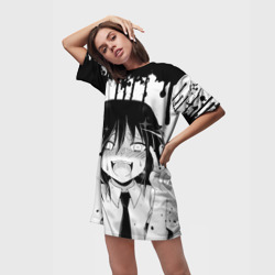 Платье-футболка 3D Ахегао лицо монохром - фото 2