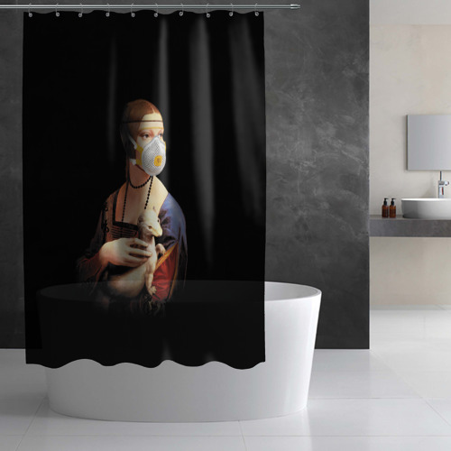 Штора 3D для ванной Чечилия Галлерани - дама с горностаем - фото 2