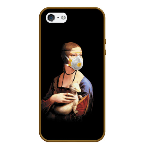 Чехол для iPhone 5/5S матовый Чечилия Галлерани - дама с горностаем, цвет коричневый