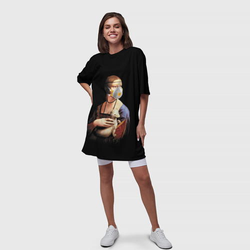 Платье-футболка 3D Чечилия Галлерани - дама с горностаем, цвет 3D печать - фото 5