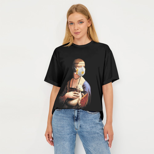 Женская футболка oversize 3D Чечилия Галлерани - дама с горностаем, цвет 3D печать - фото 5