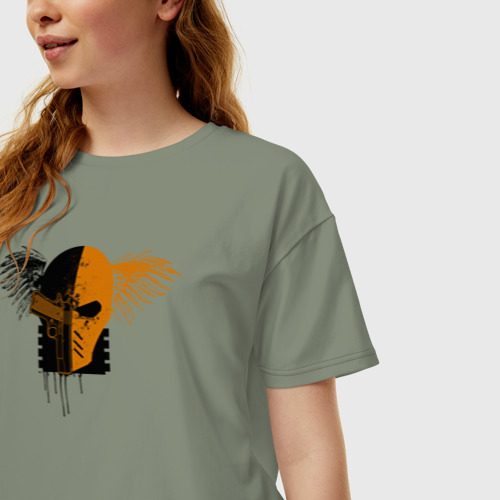 Женская футболка хлопок Oversize Deathstroke, цвет авокадо - фото 3