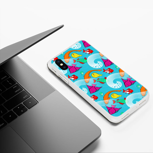 Чехол для iPhone XS Max матовый рыбки и море паттерн, цвет белый - фото 5
