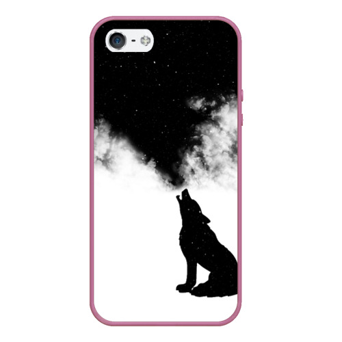 Чехол для iPhone 5/5S матовый Galaxy wolf, цвет розовый