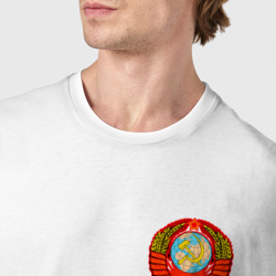 Футболка с принтом СССР для мужчины, вид на модели спереди №4. Цвет основы: белый