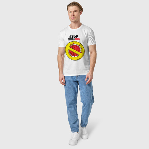Мужская футболка хлопок Stop Coronavirus, цвет белый - фото 5