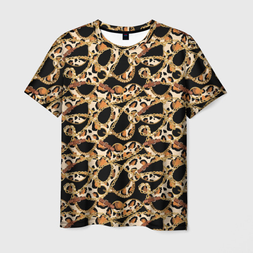 Мужская футболка 3D Цепочка и леопардовая текстура, цвет 3D печать
