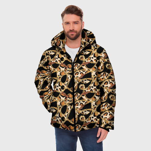Мужская зимняя куртка 3D Цепочка и леопардовая текстура, цвет черный - фото 3