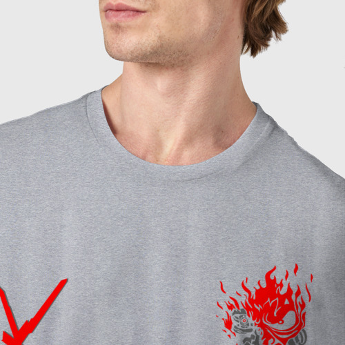 Мужская футболка хлопок Cyberpunk 2077 samurai, цвет меланж - фото 6