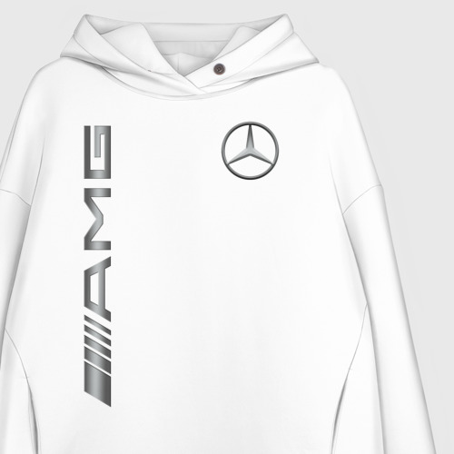 Женское худи Oversize хлопок Mercedes-Benz AMG, цвет белый - фото 3