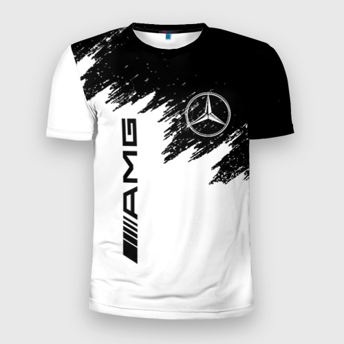 Мужская приталенная футболка с принтом Mercedes-Benz AMG, вид спереди №1