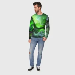 Мужской лонгслив 3D Green space зелёный космос - фото 5