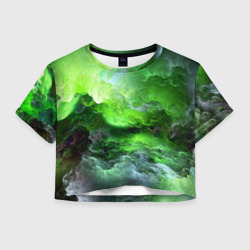 Женская футболка Crop-top 3D Green space зелёный космос